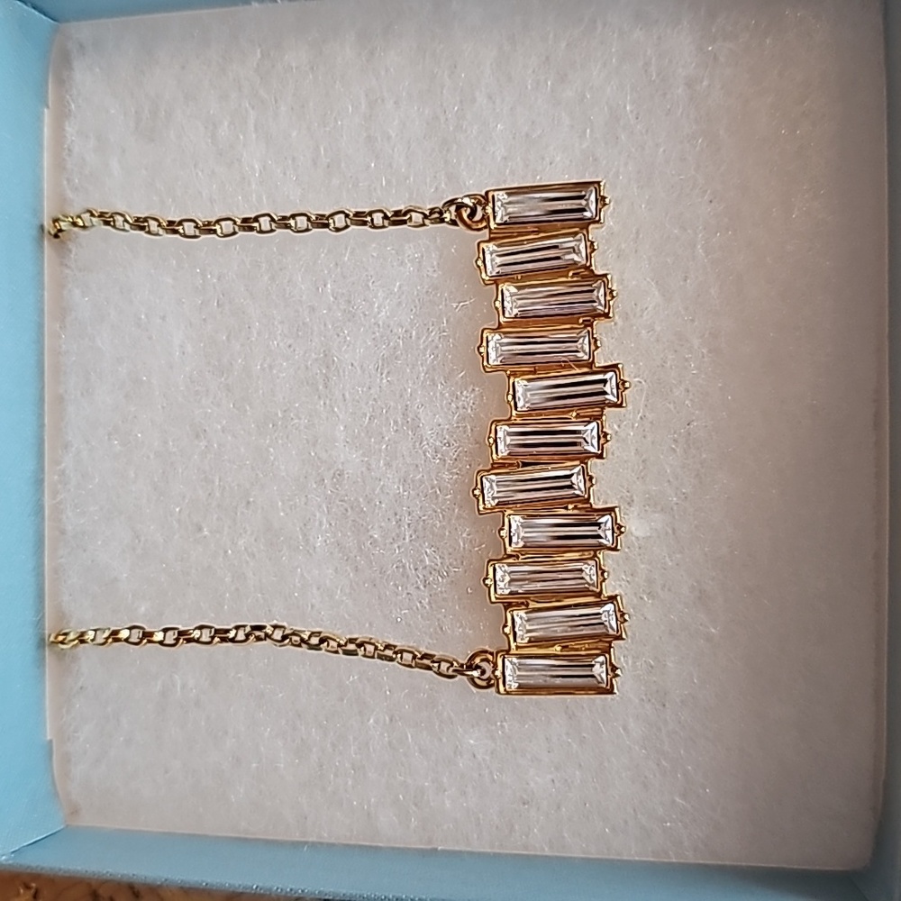 Touchstone Crystal Golden Baguette Bar Necklace